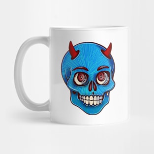 Blue striped skull with red devil’s horns Mug